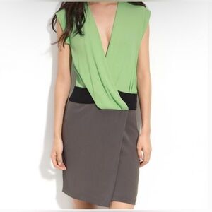 DVF Silk Nori Crepe Colorblock Dress – Green/Gray/Black • Size 8